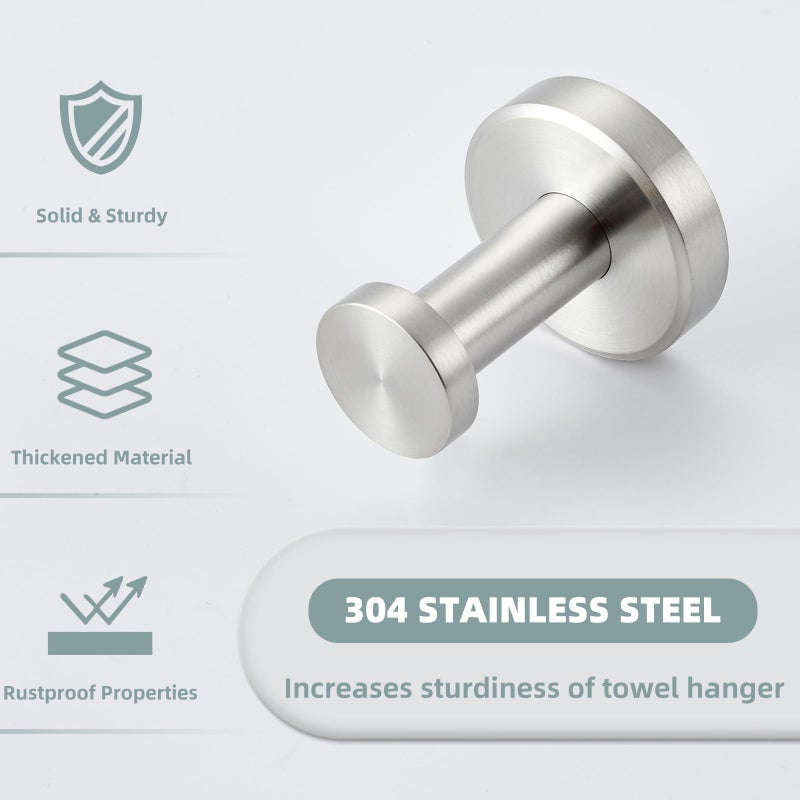 APLusee Brushed Nickel Towel Hook, 304 Stainless Steel Robe Hook for Bathroom, Heavy Duty Hand Towel Hanger Wall Mounted - Image 5